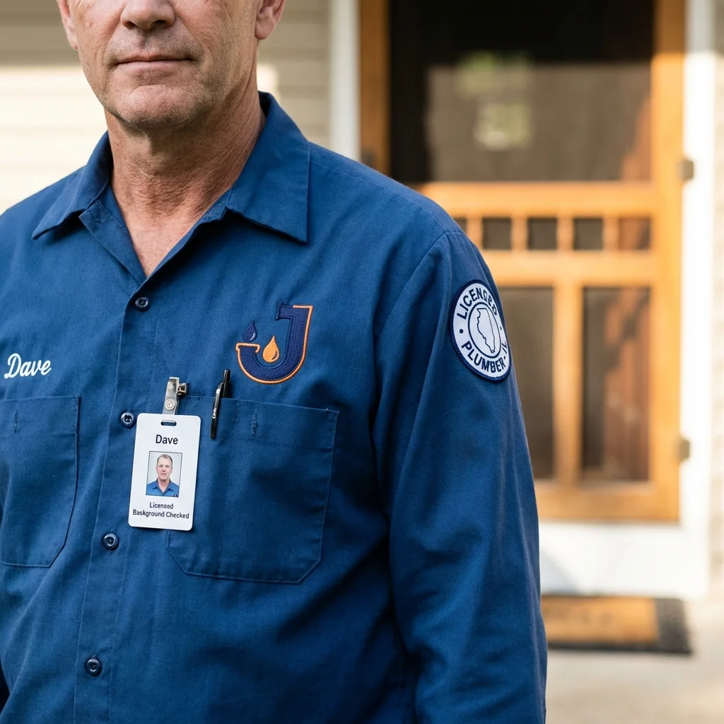 Licensed plumber showing ID badge in North Ridgeville, OH