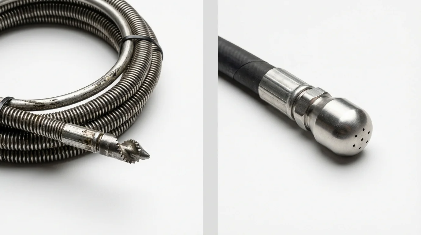 Drain snake cable and hydro jetting nozzle used for drain cleaning in North Ridgeville, OH