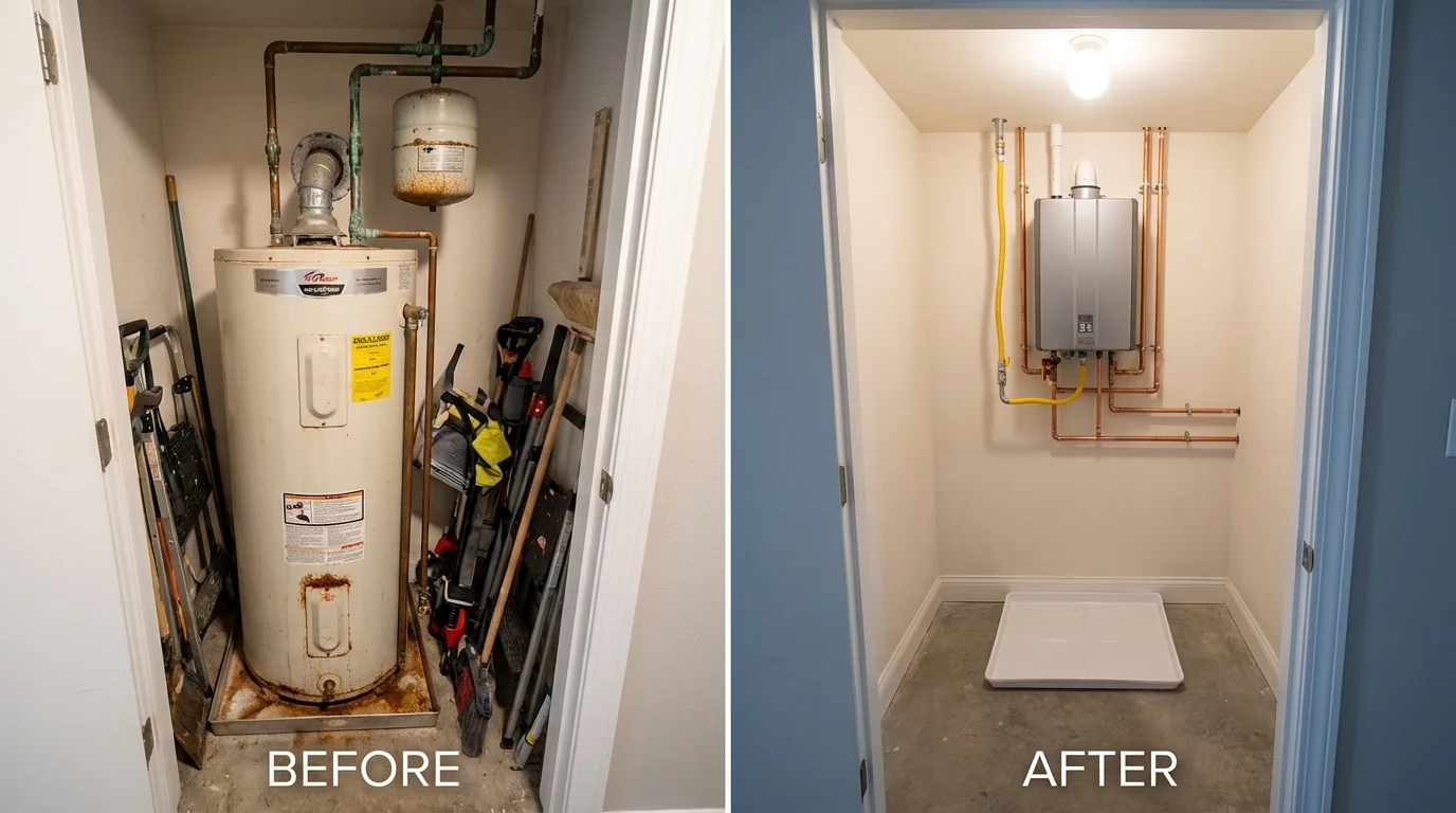 Tank water heater versus wall-mounted tankless unit comparison for North Ridgeville, OH homeowners