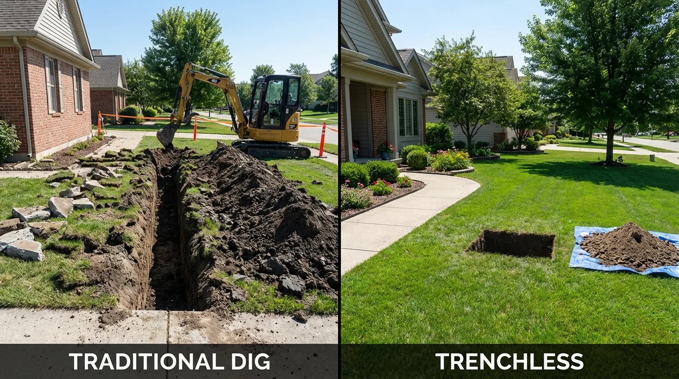 Trenchless sewer repair with minimal yard damage versus traditional excavation in North Ridgeville, OH